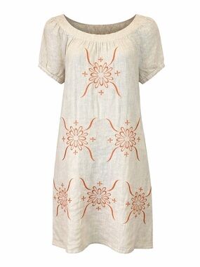 Sfera Embroidered Linen Blend Dress Size 38 (Medium)